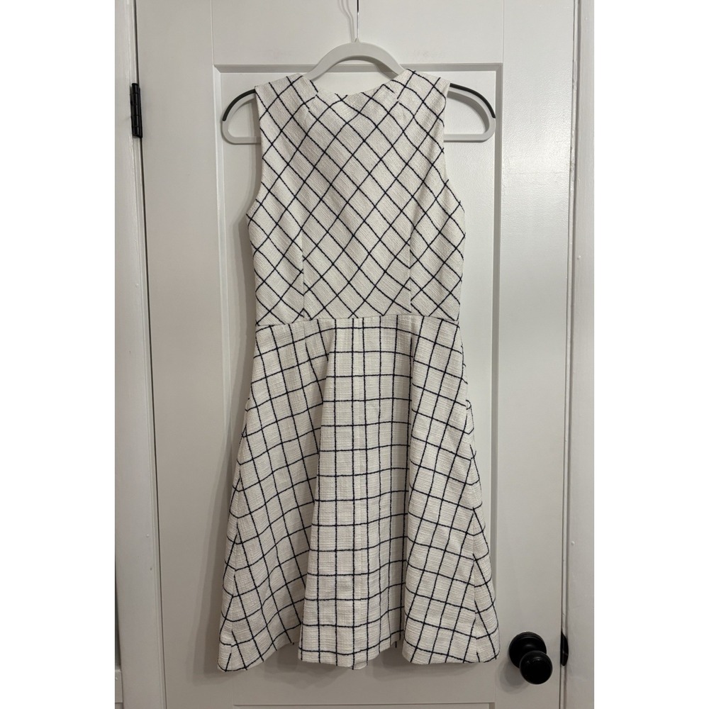 J.Crew Women's Size 4 Sleeveless A-Line Windowpane Tweed Casual Work Ivory Navy - Picture 2 of 6